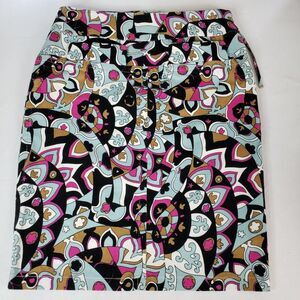 Etcetera Blue Abstract Art Print Corduroy Skirt womens 0 Knee Length